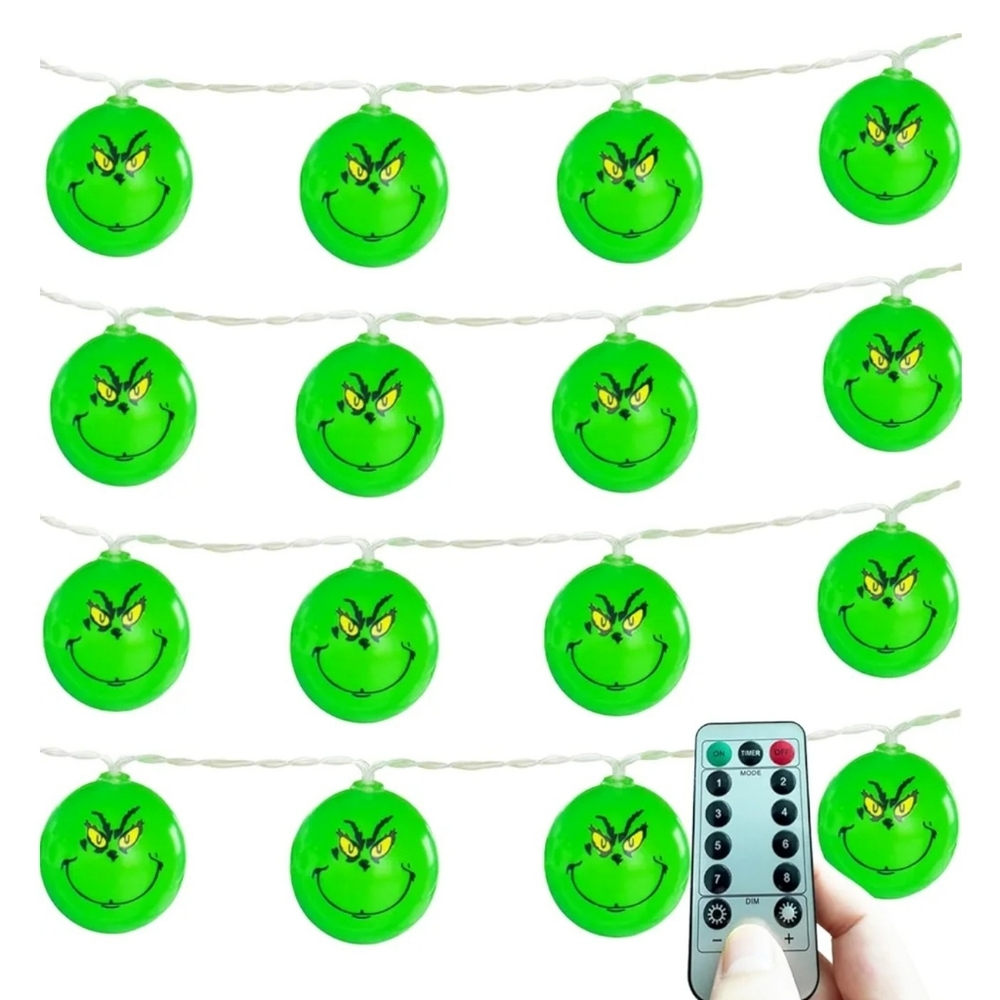 Grinch String Lights 30 LED 16 Feet Battery Powered Remote Christmas Gift NIB